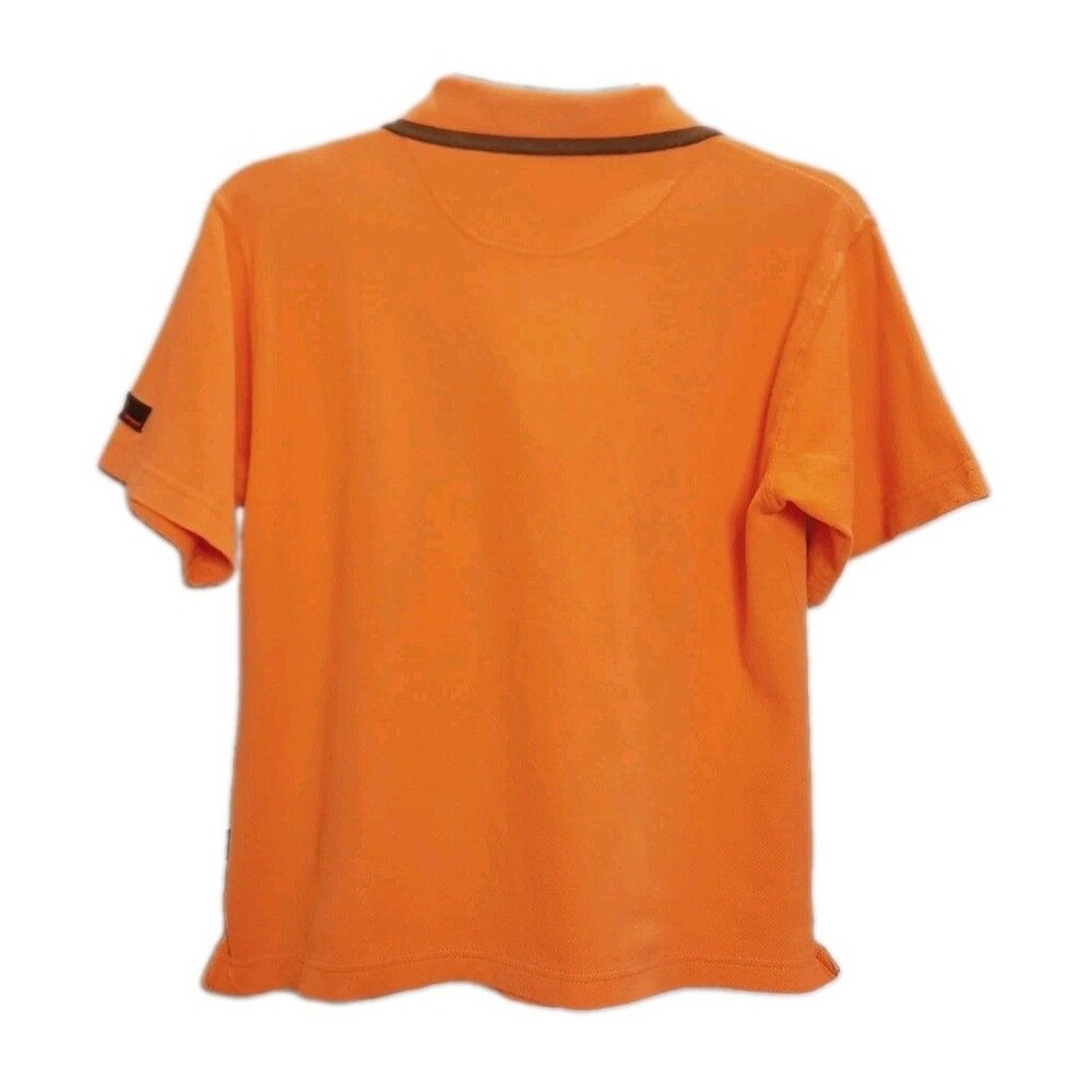 Vintage FUBU Sports Youth S 8/10 Orange Zip Polo Shirt Y2K Streetwear 90s Logo - Picture 2 of 4